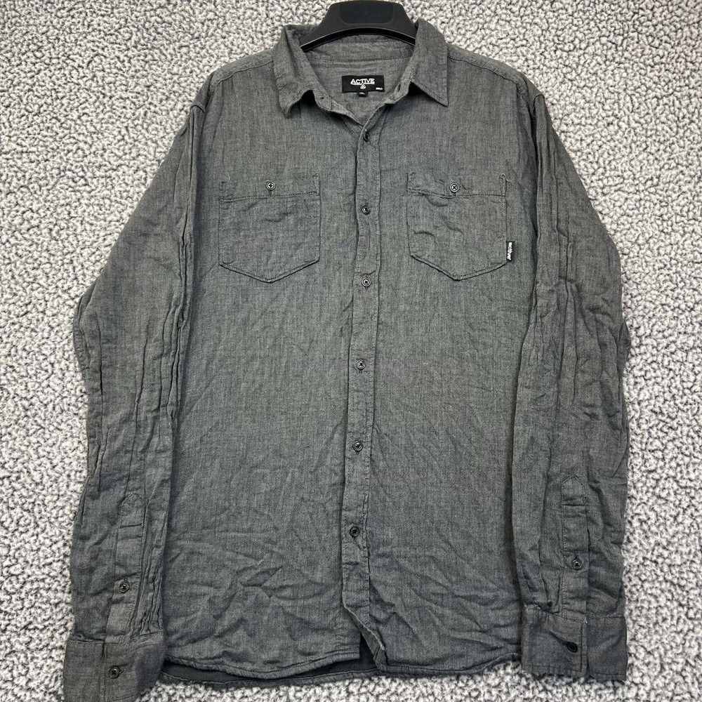 Active Ride Shop Shirt Men Extra Large Gray Button Up Long Sleeve Collared XL
